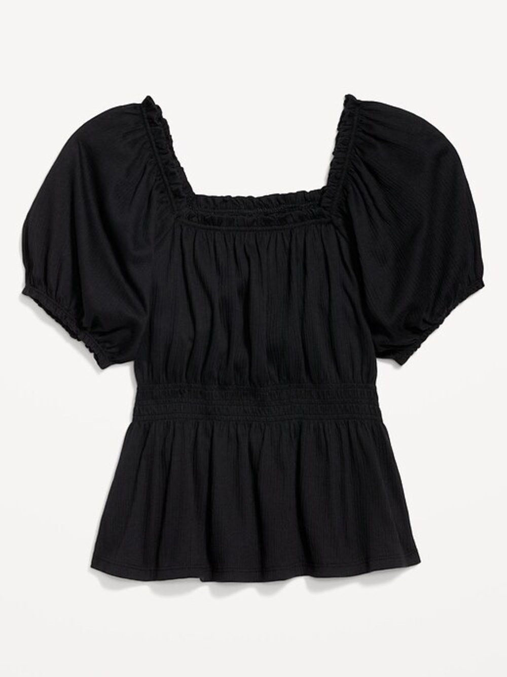 Old Navy women’s black short Puff-Sleeve Smocked Babydoll Blouse top medium tall